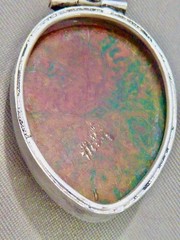 VINTAGE STERLING SILVER 925 RAINBOW LABRADORITE CARVED FACE PENDANT 1 3/4″
