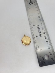 Vintage Art Deco Octagon Locket Gold Tone .75″ Triangle Etched