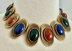 LES BERNARD Signed, Vintage 1990s, Gold-plated, Multi-Coloured Faux-Gemstones, G