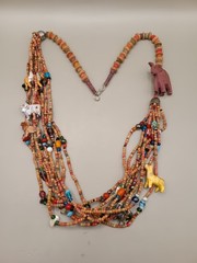 Vtg Wood Beaded Animals Necklace 31.8″