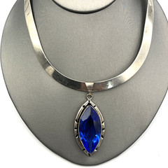 Alpaca Silver Mexico Collar Choker Crystal Pendant Necklace
