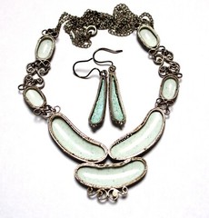 Vintage Unique Russian Enamel Hand Painted Jewelry Set Earrings + Necklace #28a