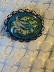 vintage soviet russian rostov finift enamel peacock broach