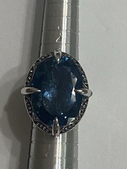 Large London Blue Topaz White Zircon 26ctw Sterling Silver Ring QVC Size 6