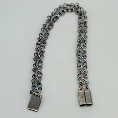 Vintage Bracelet Blue Stones Silver Tone Loop Chain 6.75 Inches