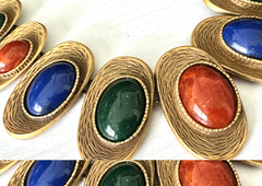LES BERNARD Signed, Vintage 1990s, Gold-plated, Multi-Coloured Faux-Gemstones, G