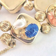 Vtg Victorian Revival Slide Charm Bracelet Signed Safety Chain Cameo 6.5
