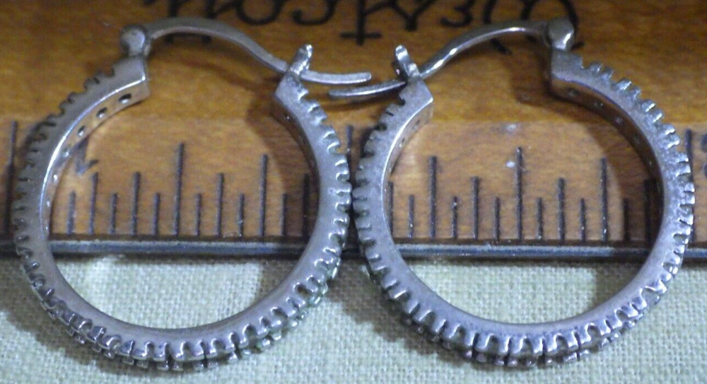 GM sterling silver 925 hoop with crystal CZs? earrings clear stones 24mm
