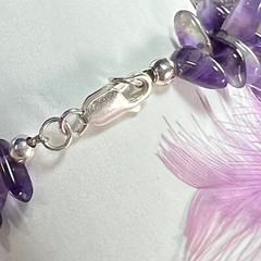 Vintage 0.925 Sterling Silver Amethyst Abalone links 7 3/4″ x 5/8″ Bracelet