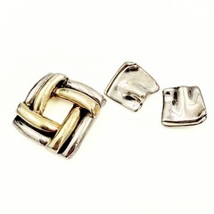 Vintage GW Israel Sterling Silver Vermeil Electroform Brooch Pin Earrings Set