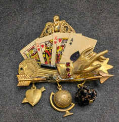 Vintage Maximal Art Poker Brooch Pin 2 1/2 ” Long