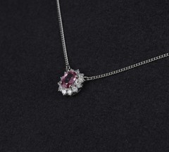 Rare 0.60ct Padparadscha Pink Sapphire 0.23ct Diamond 16 Inch Platinum Necklace