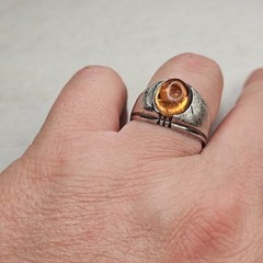 Vintage Clark & Coombs Sterling Silver Ring Amber Glass Cabochon Size 11.75