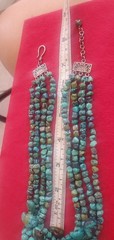 Vtg Soms 4 Strand & Lg Turquoise Nuggets Bib Necklace 925 Sterling Silver Clasp