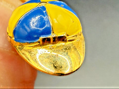 Rare J.M. Fisher Sterling Silver Enamel Jockey Cap Charm Blue Yellow Horse Racin