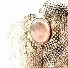 Vintage Modernist 925 Sterling Silver Moonstone Textured Mesh Ivy Leaf Earrings