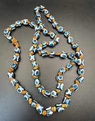Vintage Blue & White Evil Eye Necklace Glass Lampwork Beads on Leather 32″
