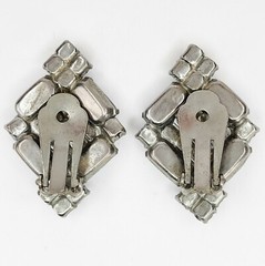 Vintage Blue Prong Set Rhinestone Clip On Earrings