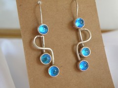 Artisan Sterling Silver 925 Blue Mirano Glass Dangle Earrings