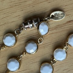 VTG Les Bernard Necklace 30 Inch White Glass Beads Faceted Gold Plated Barrel