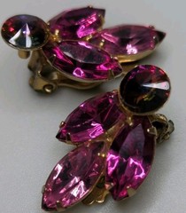 Vintage Juliana Clip On Earrings By D&E Pink Rhinestones & A B Ravoli Stones F03