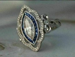 Art Deco 2.20Ct Marquise Shape Cubic Zirconia Halo Ring In 14k White Gold Finish