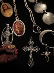 Vintage To Now Estate Costume Jewelry Lot Catholic Religious Crosses Saints Etc