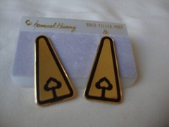 VINTAGE 1970s SAMUEL HUANG DESIGNER CLOISONNE RETRO ABSTRACT BLACK STUD EARRINGS