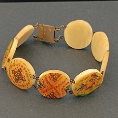 Vintage Round Storyteller Bracelet Middle Eastern Painted Folk Art Birds Figures