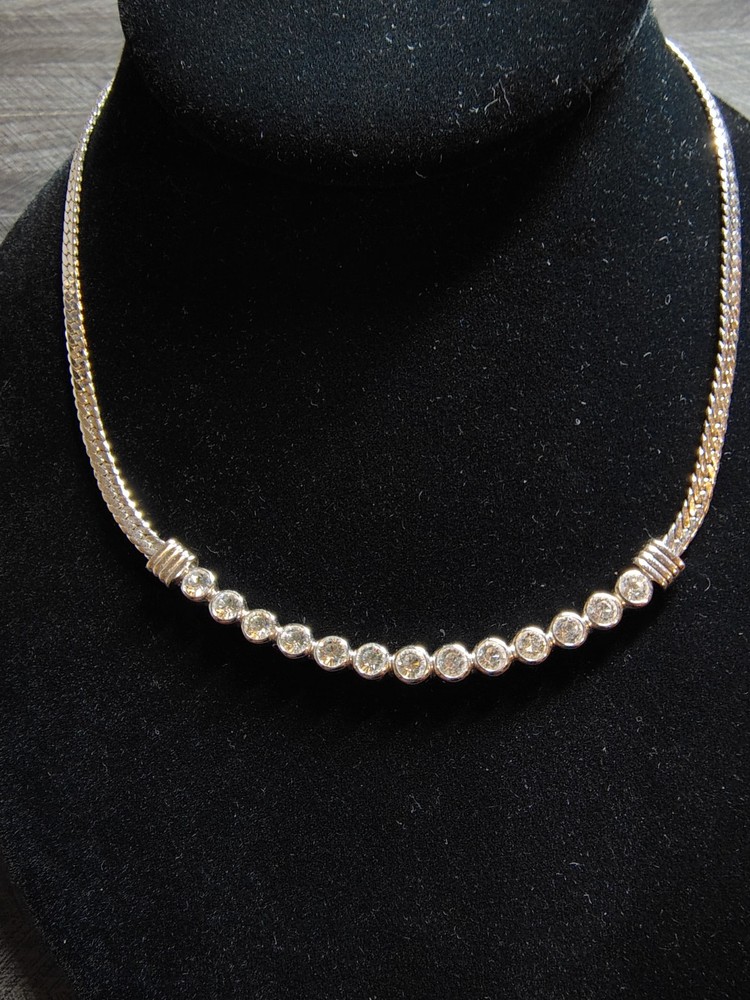 1990s Swarovski Silver-tone Collar Necklace Featuring Clear Rhinestones.
