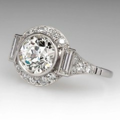 Vintage Art Deco Style Round Cut Lab Created Diamond Engagement 925 Silver Ring
