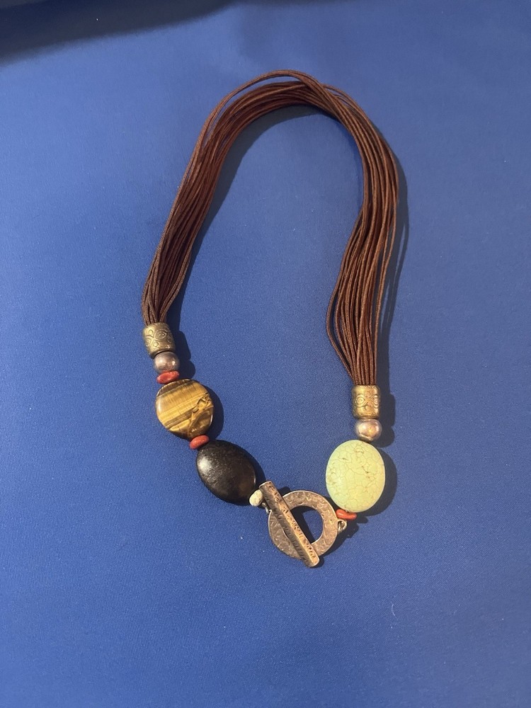 Vintage SILPADA Sterling Silver Stone Brown Leather Necklace