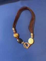 Vintage SILPADA Sterling Silver Stone Brown Leather Necklace