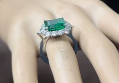 Vintage Platinum Engagement Ring 5.30CT. Gem Natural Green Emerald Square Shape