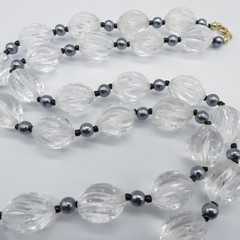 Vintage Clear Beaded Necklace Lightweight Retro 30″