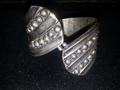 Old Signed Taxco Sterling Silver Clamper Repousse Cuff Bracelet Mexico