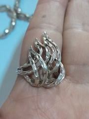 Sterling Silver Hoop Earrings+Abstract organic texturized Ring Set Vintage Style