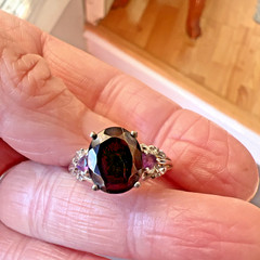 Lovely Chuck Clemency STS Sterling 925 Amethyst & Black Stone Ring Size 5.25
