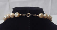 Vintage White Bead Gold Tone Bar Link Long Vintage Necklace 36 in Long