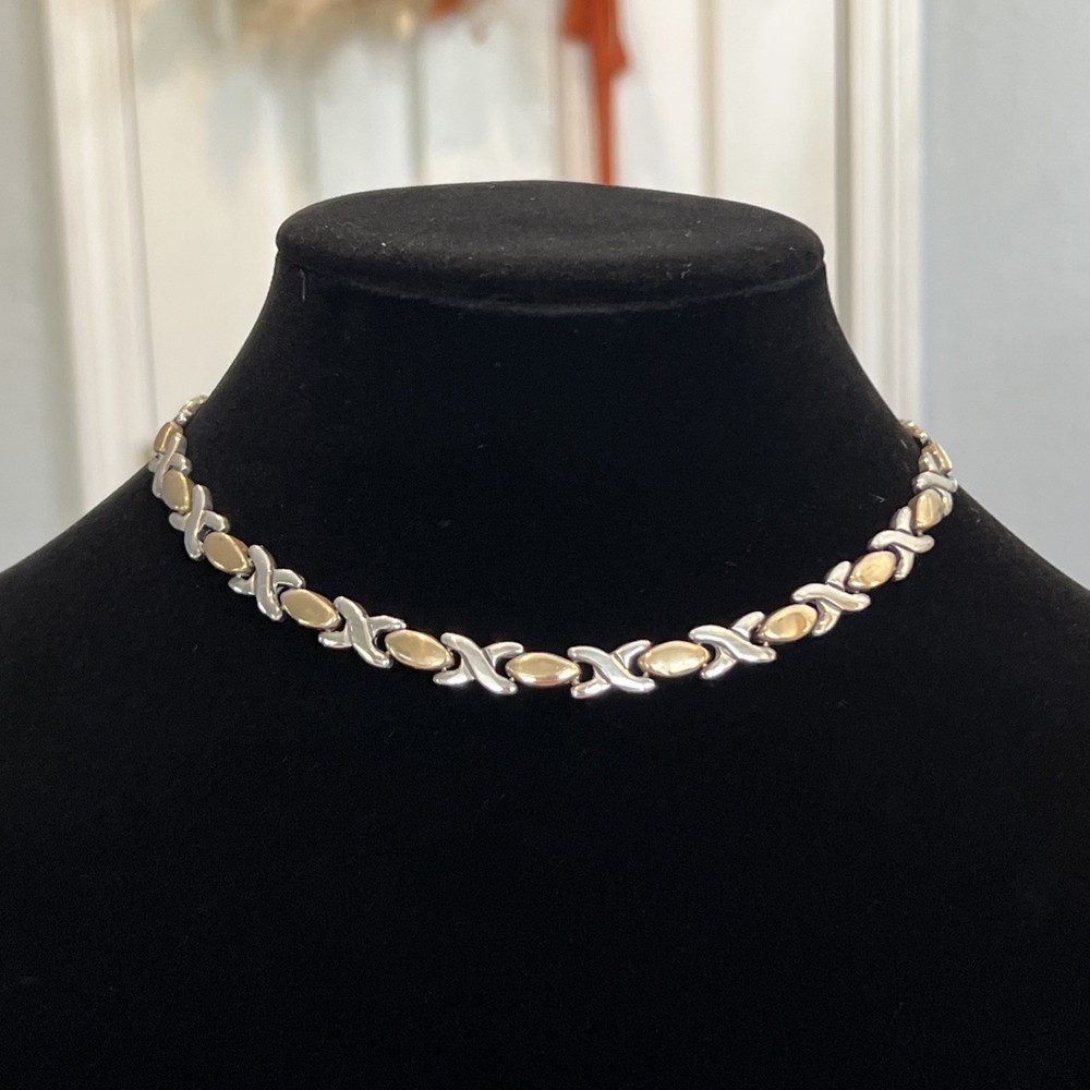 VTG 925 Sterling Silver Gold Vermeil XO Link 15.5” Chain Necklace Mexico 55g