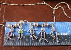 5 Children with Dancing Arms Legs Beaded Birthstone Necklace Sterling Silver 23″