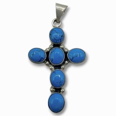 Vintage MWS Sterling Silver Howlite Cabochon CROSS Pendant 2” 12g Mexico EUC