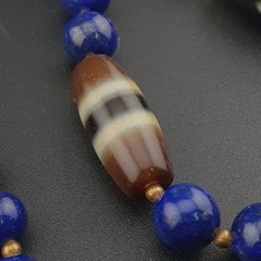 Vintage Tibetan Agate & Lapis Lazuli Necklace Zigzag Pattern Beads 22in
