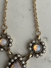 Vintage SARAH COVENTRY Empress Faux Fire Opal Glass Pearl Bead Necklace