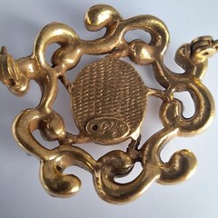 Vintage Goldette Brooch Pin Gold Alloy Turquoise & Garnet Faux Gemstones 1960s