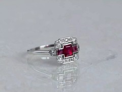 2Ct Art Deco Style Lab Created Ruby & Diamond Wedding 14K White Gold Finish Ring