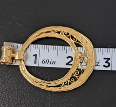 LIRM Sterling Silver Gold Plated Vintage Israel Large Circle Scroll Pendant