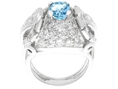 Vintage 0.95ct Aquamarine, 2.06ct Diamond and Palladium Dress Ring Size 5 3/8
