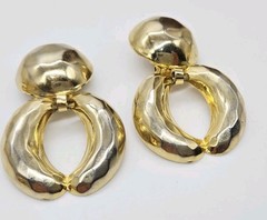 Doorknocker Earrings Clip on Gold tone faceted sculptured Mogul Vintage 2.5 in