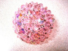 Vintage Beaded Cluster Brooch With Pink Crystal Glass & Plastic Beads KJ
